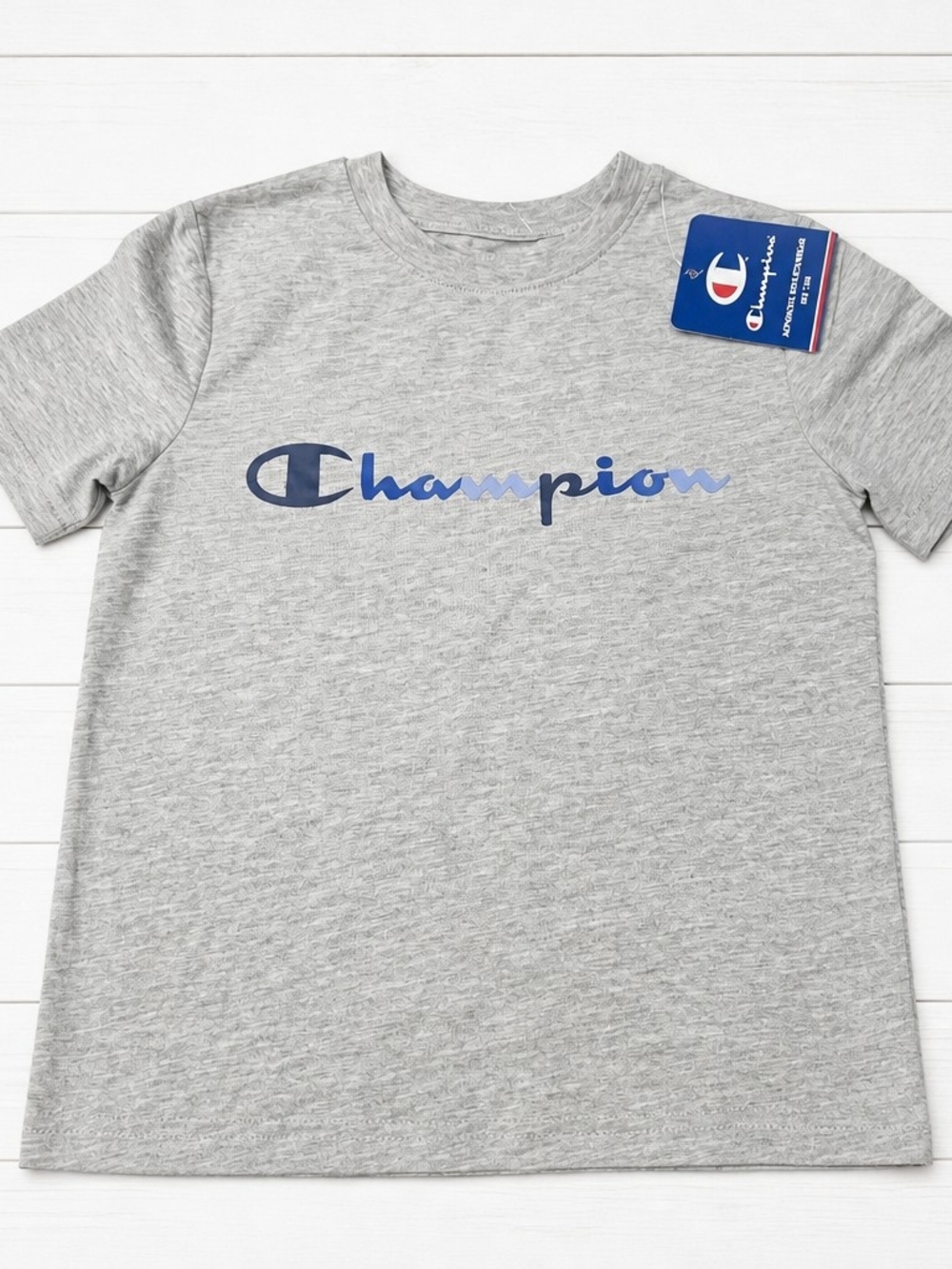 Champion Kids' Grey Logo Tee - Heather Grey with Blue Script Nwt Boys 5